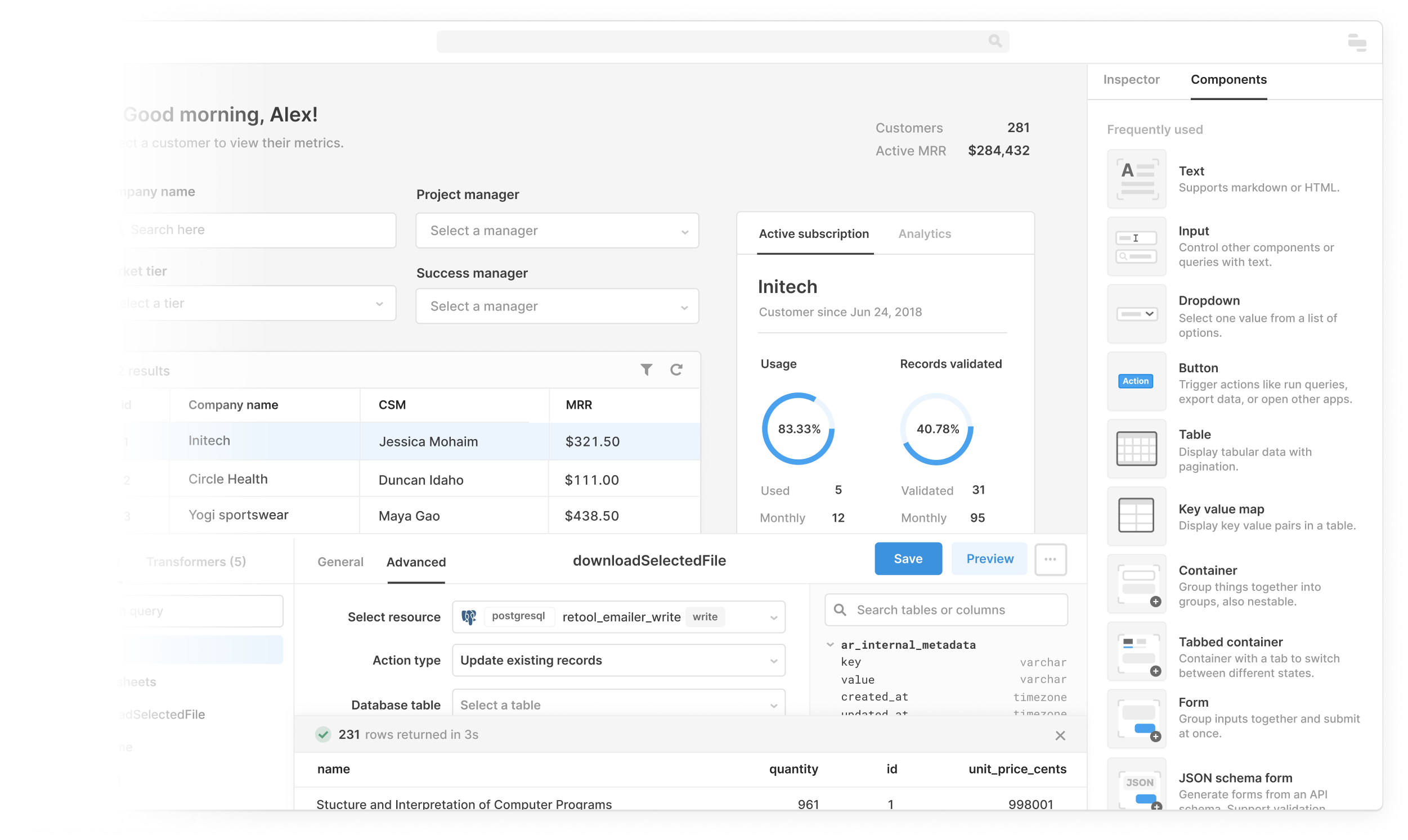 An image of the Internal Retool Dashboard for Seamless Data Access product.